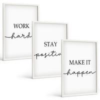 BILDER SET 3er Set - 40x60 cm Weißer Rahmen - Minimalistische Motivationsinschriften - Weiß, Kunststoff (40/60cm) - TULUP