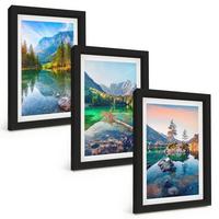 BILDER SET 3er Set - 20x30 cm Schwarzer Rahmen - Naturlandschaft der Bergseen - Schwarz, Kunststoff (20/30cm) - TULUP