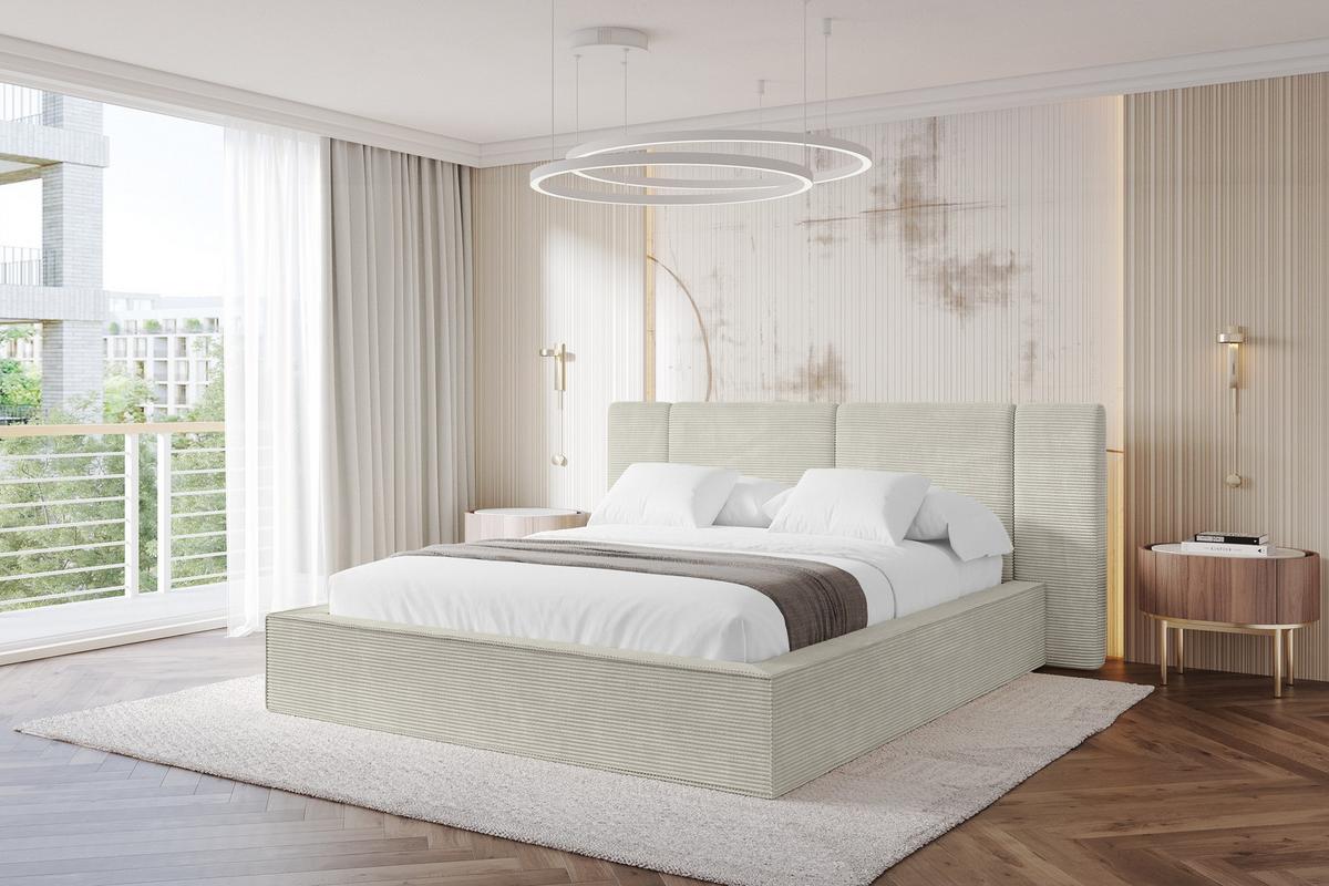 POLSTERBETT mit Bettkasten und Lattenrost, Bett mit Matratze H3/H4 - RIVO 160x200 Creme - Sahara, Holzwerkstoff/Textil (160/200cm) - ALTDECOR
