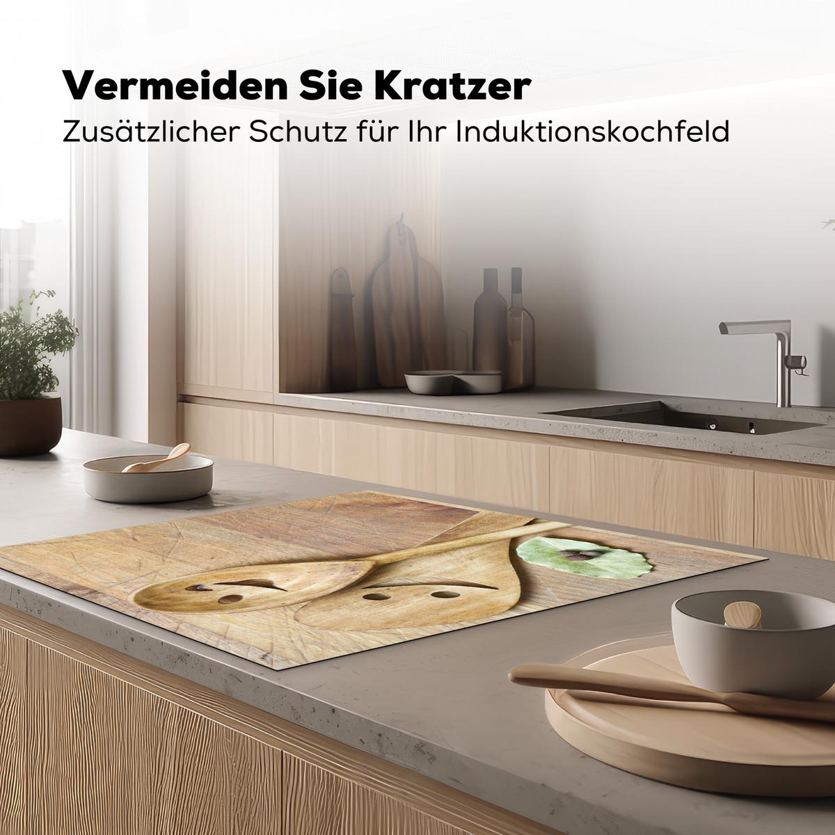 HERDABDECKPLATTE Holz - Löffel - Braun - Smiley Induktionsmatte 78x78 cm - Hellbraun, Kunststoff (78/78/0.2cm) - MuchoWow