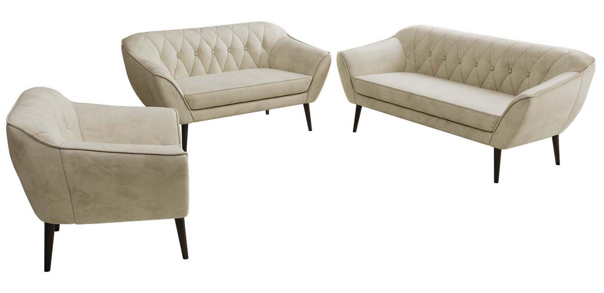 SITZGARNITUR PIRS 3+2+1 - Beige Velvet - Schwarze Beine - Beige/Schwarz, Holzwerkstoff/Textil (180/75/74cm) - MKS