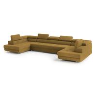 WOHNLANDSCHAFT ISOLANO Gelb Velours-Stoff mit Schlaffunktion - Gelb, Holz (408/90/202cm) - MASSENO