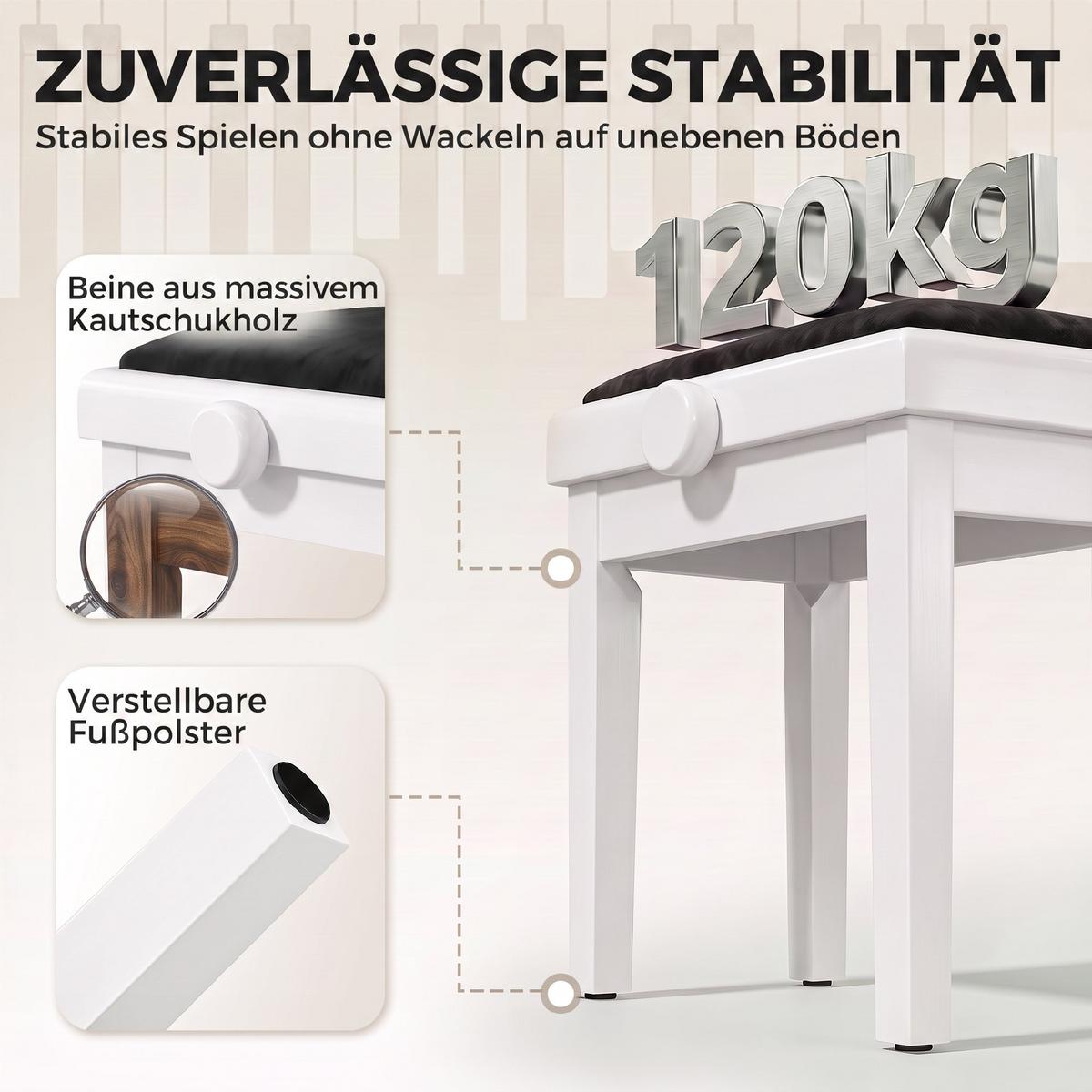 KLAVIERBANK Polyester Weiß - Schwarz/Weiß, Holz/Textil (33/56/61.5cm) - HOMCOM