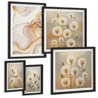 BILDER SET 5er Set - 50x50 cm & 20x30 cm & 40x60 cm Schwarzer Rahmen - Zitronenblüten am Meer - Schwarz, Kunststoff (40/60cm) - TULUP