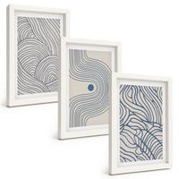 BILDER SET 3er Set - 20x30 cm Weißer Rahmen - Abstrakte Linien, Wellenformen - Weiß, Kunststoff (20/30cm) - TULUP