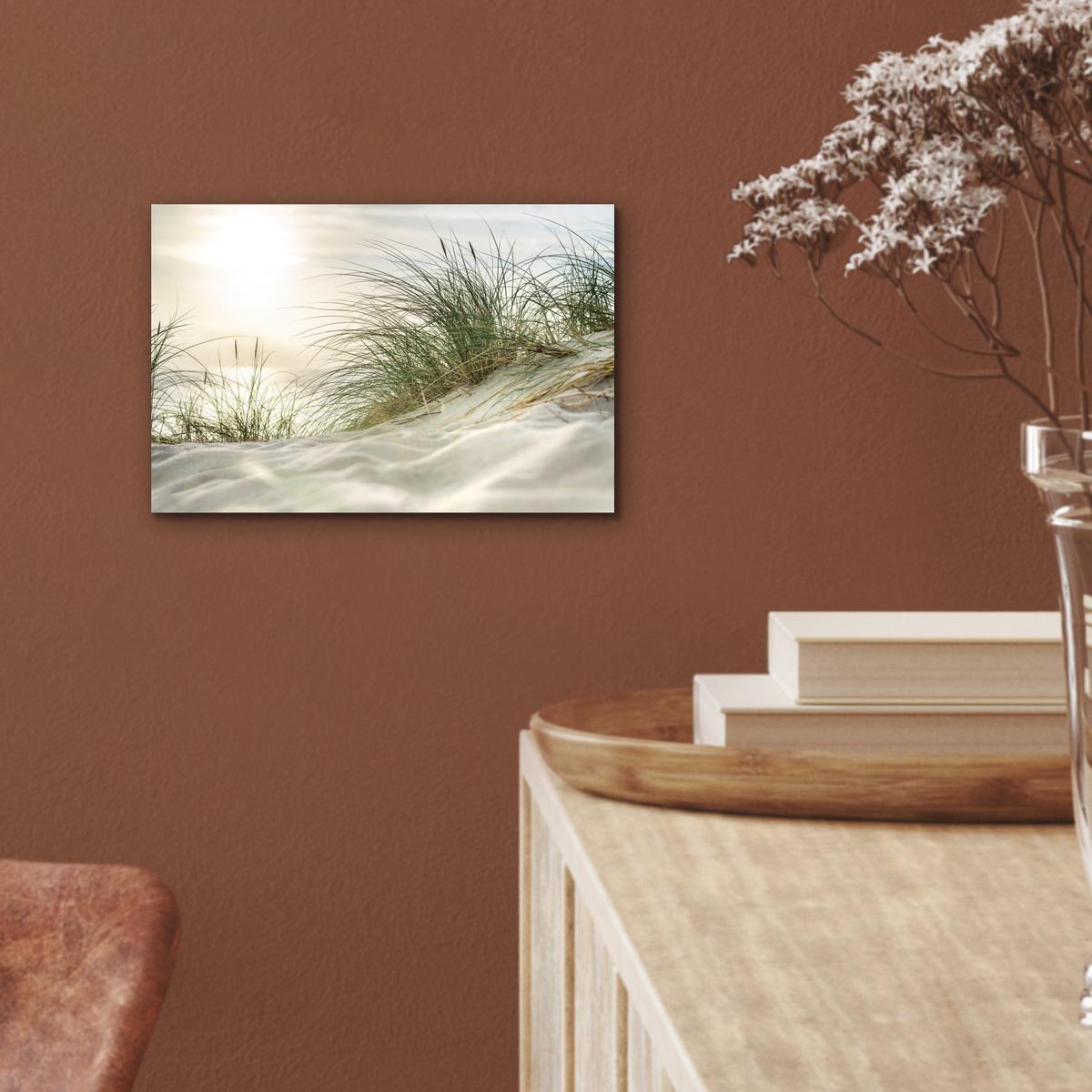 METALLBILD Dünen mit Strandhafer in der Sonne des Nationalparks Schleswig-Holsteinisches Wattenmeer 30x20 cm - Creme, Metall (30/20cm) - MuchoWow