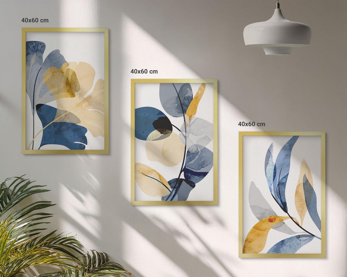BILDER SET 3er Set - 40x60 cm Goldrahmen - Aquarell-Pflanzenmotive - Goldfarben, Kunststoff (40/60cm) - TULUP