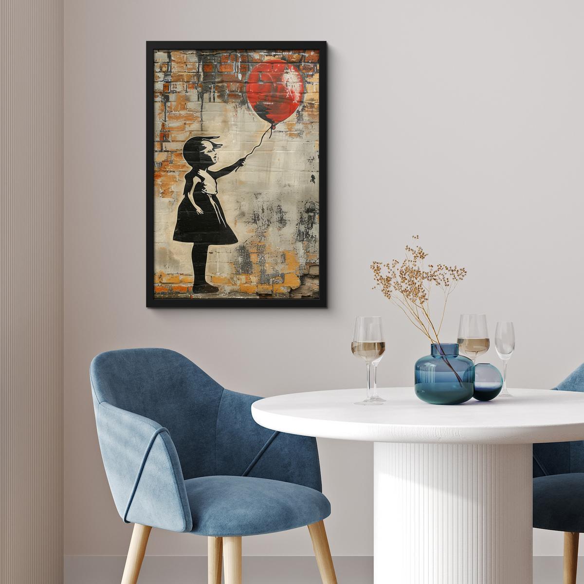 POSTER MIT RAHMEN Graffiti - Banksy - Mädchen - Straßenkunst Bilder mit Rahmen 40x60 cm - Sandfarben, Papier (40/60cm) - MuchoWow
