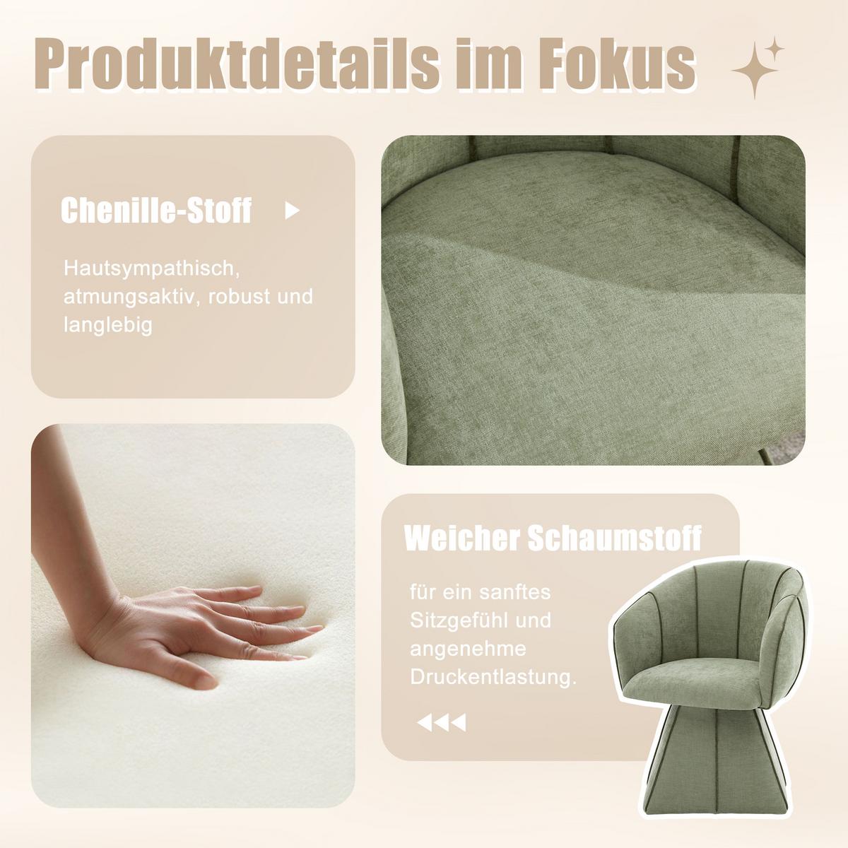 DREHSTUHL 360° Chenille Ergonomischer Sessel Wohnzimmer & Schlafzimmer - Olivgrün, Textil (56/74.5/54cm) - Urban Meuble