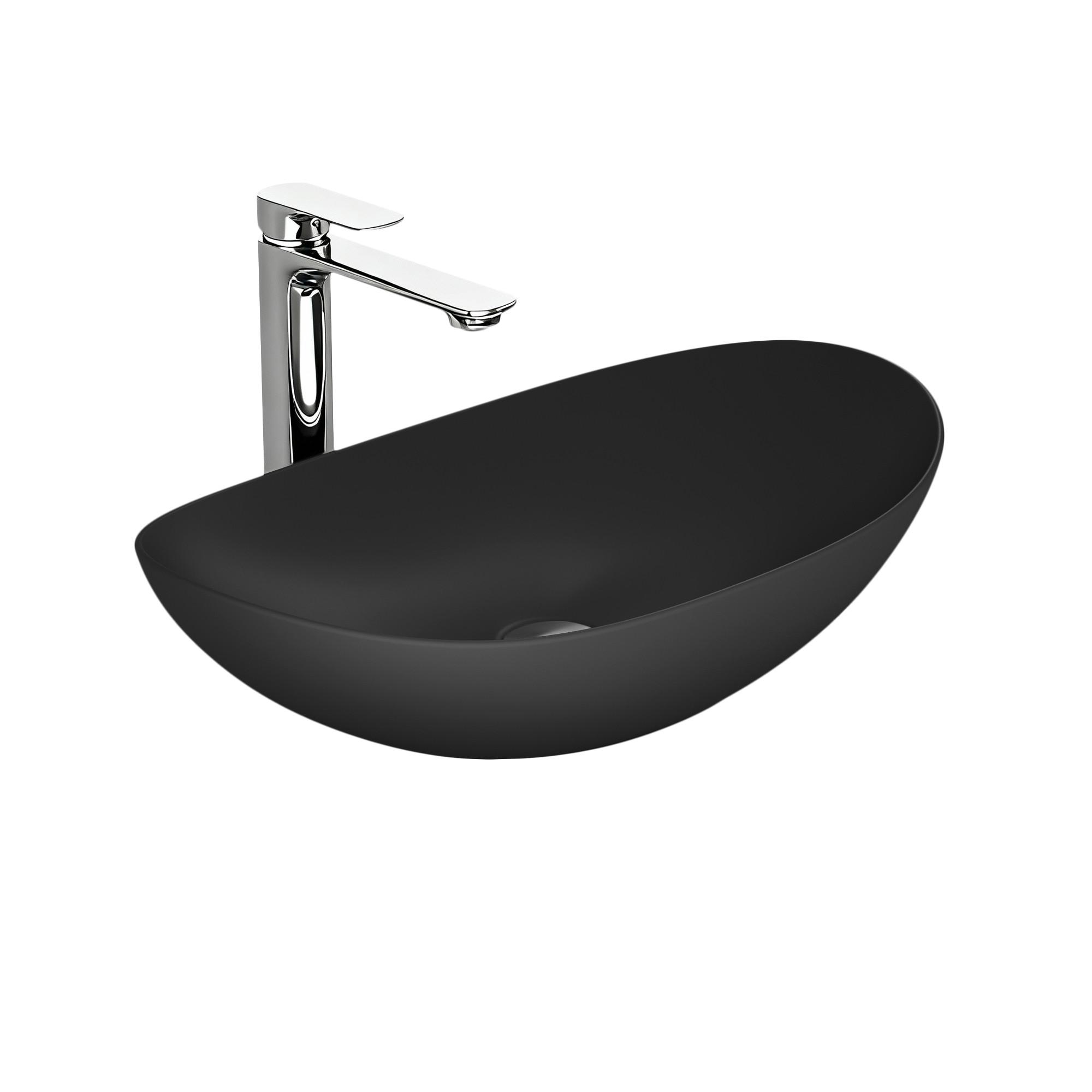 WASCHBECKEN Oval Keramik Mattschwarz 61,5 / 36 / 15,5 cm - Schwarz, Keramik (61.5/15.5/36cm) - EMKE