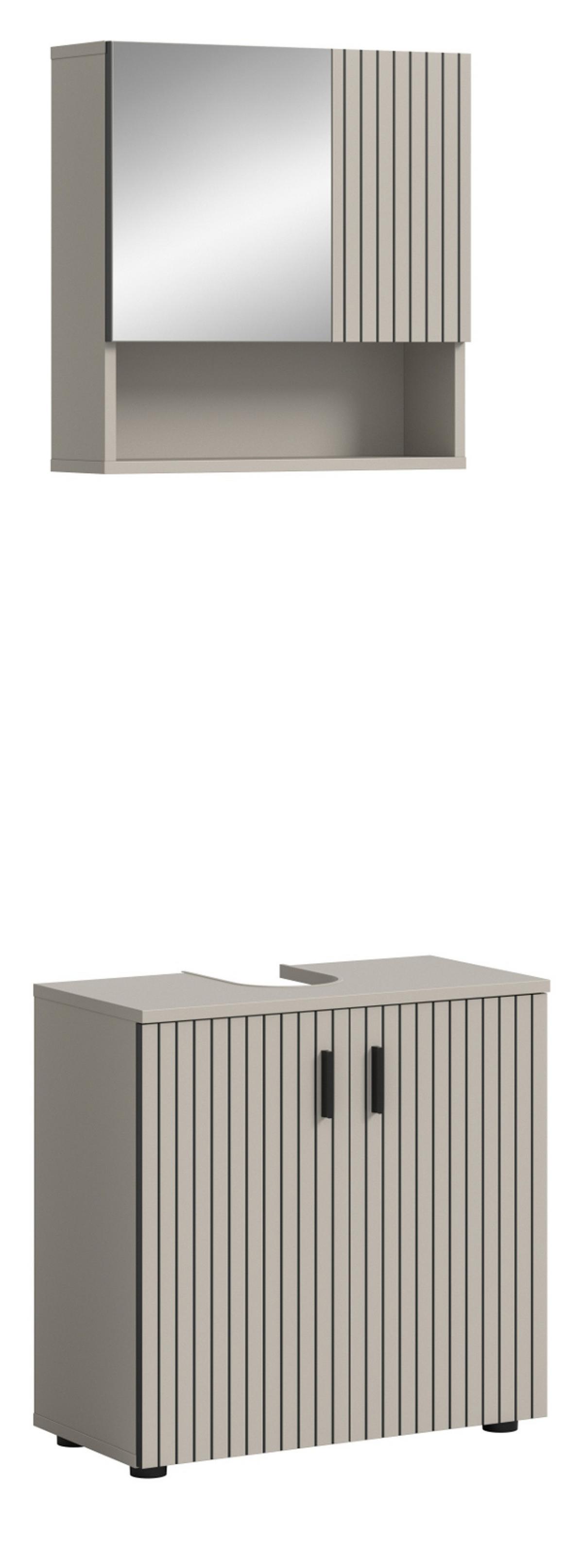 BADMÖBEL-SET Kaschmir 2-teilig 60 cm, Badkombination in modernem Design - Kaschmir/Schwarz, Glas/Holzwerkstoff (60/180/30cm) - Inn.Furn