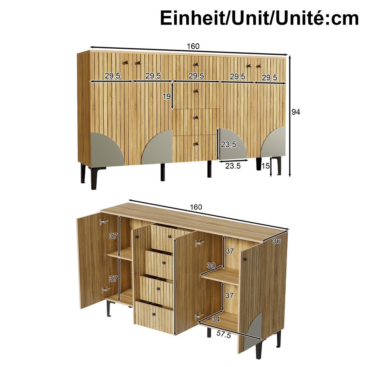 SIDEBOARD holz-optik mit 4 türen & 4 schubladen - Naturfarben, Holzwerkstoff (160/94/36cm) - Urban Meuble