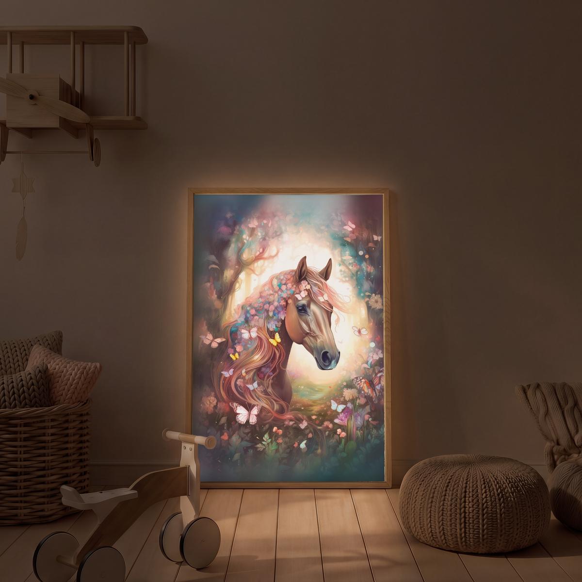 NACHTTISCHLAMPE MIT AKKU Pferd - Natur - Blumen - Schmetterlinge - Wald 70x100 cm - Dunkelbraun, Holzwerkstoff (8/70/100cm) - OnlyWow