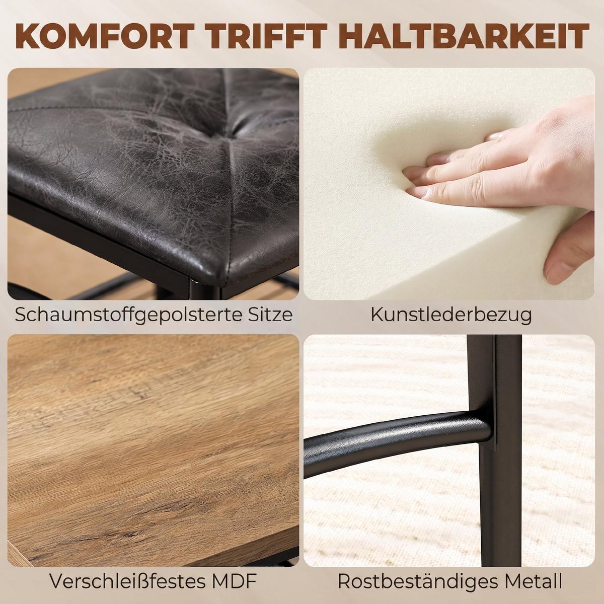 ESSGRUPPE 4er Set Metall MDF Rustikal-Braun - Schwarz/Braun, Holzwerkstoff/Kunststoff (60/76.3/100cm) - HOMCOM