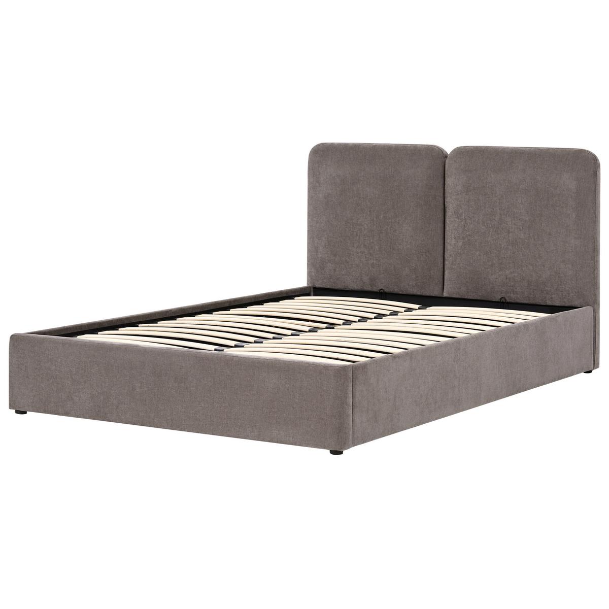 BETT mit Stauraum 160/200 cm Chenillegewebe Taupe Arbois - Taupe, Textil (160/200cm) - Beliani