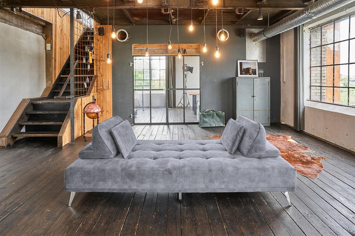 MODULSOFA MIT HOCKER WIOLO Grau Velvet - Silberfarben/Grau, Textil/Metall (350/80/350cm) - KAWOLA