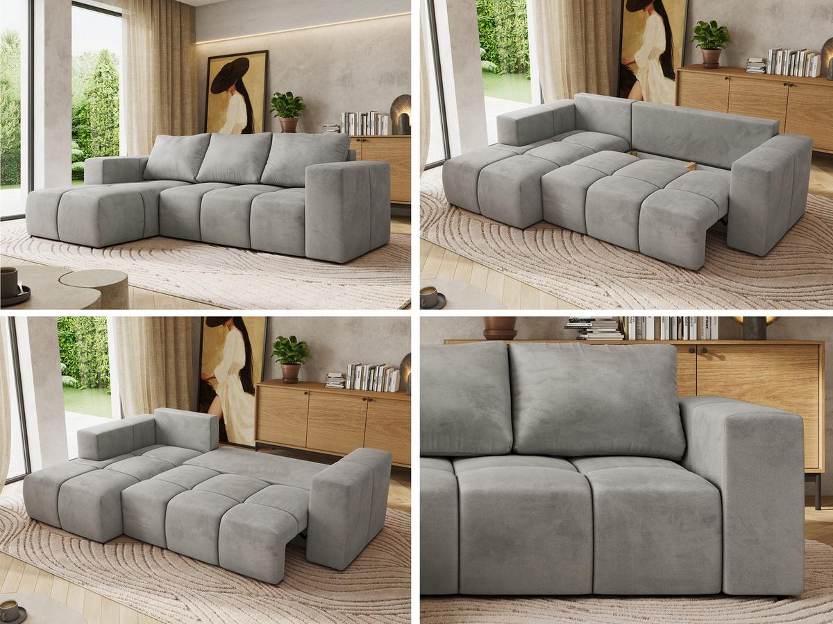 ECKSOFA MONIVA Hellgrau Velvet - Links - Hellgrau/Schwarz, Kunststoff/Textil (164/266cm) - MKS