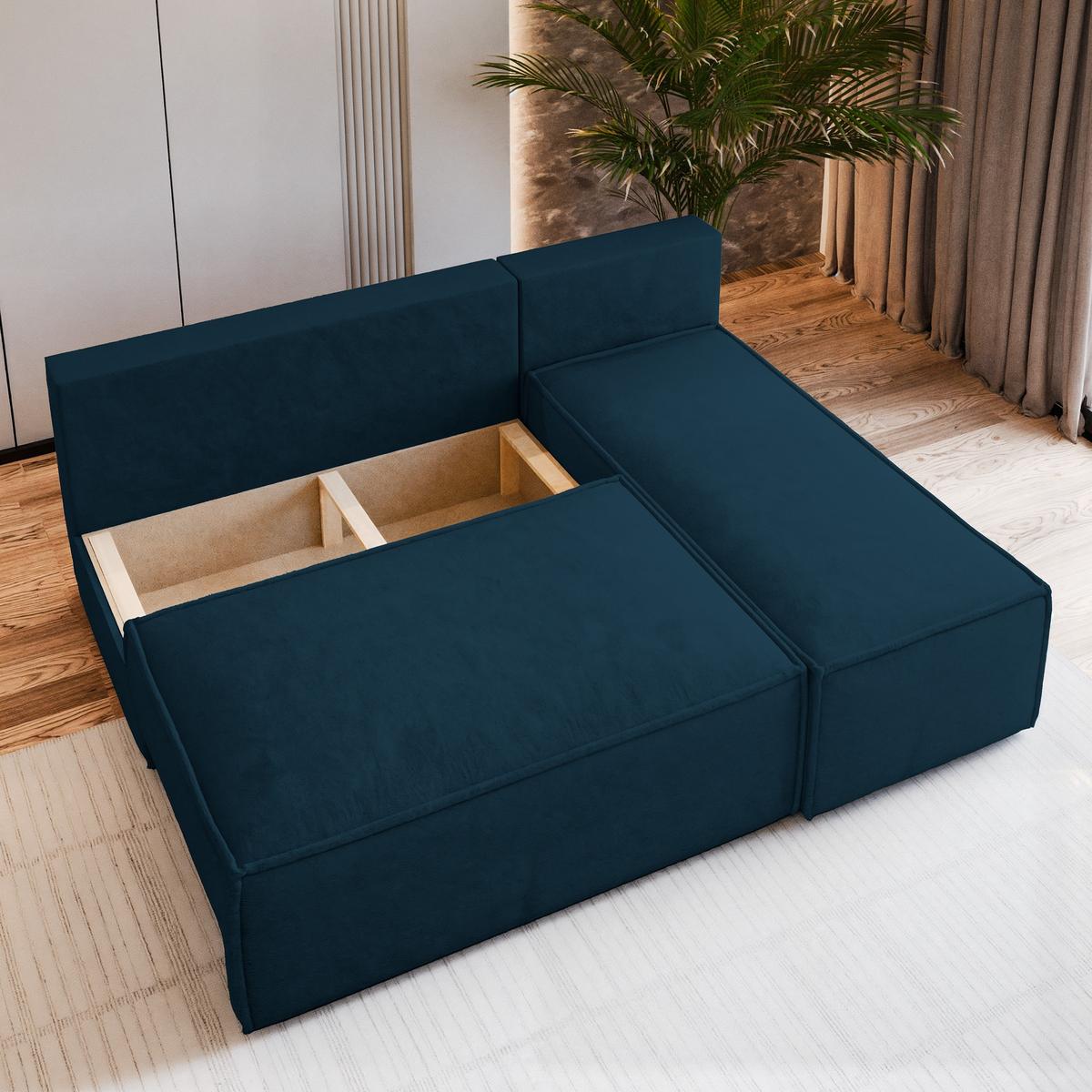 ECKSOFA BRISO M Blau Velours-Stoff mit Schlaffunktion - Blau/Grau, Holz/Kunststoff (200/140cm) - MASSENO