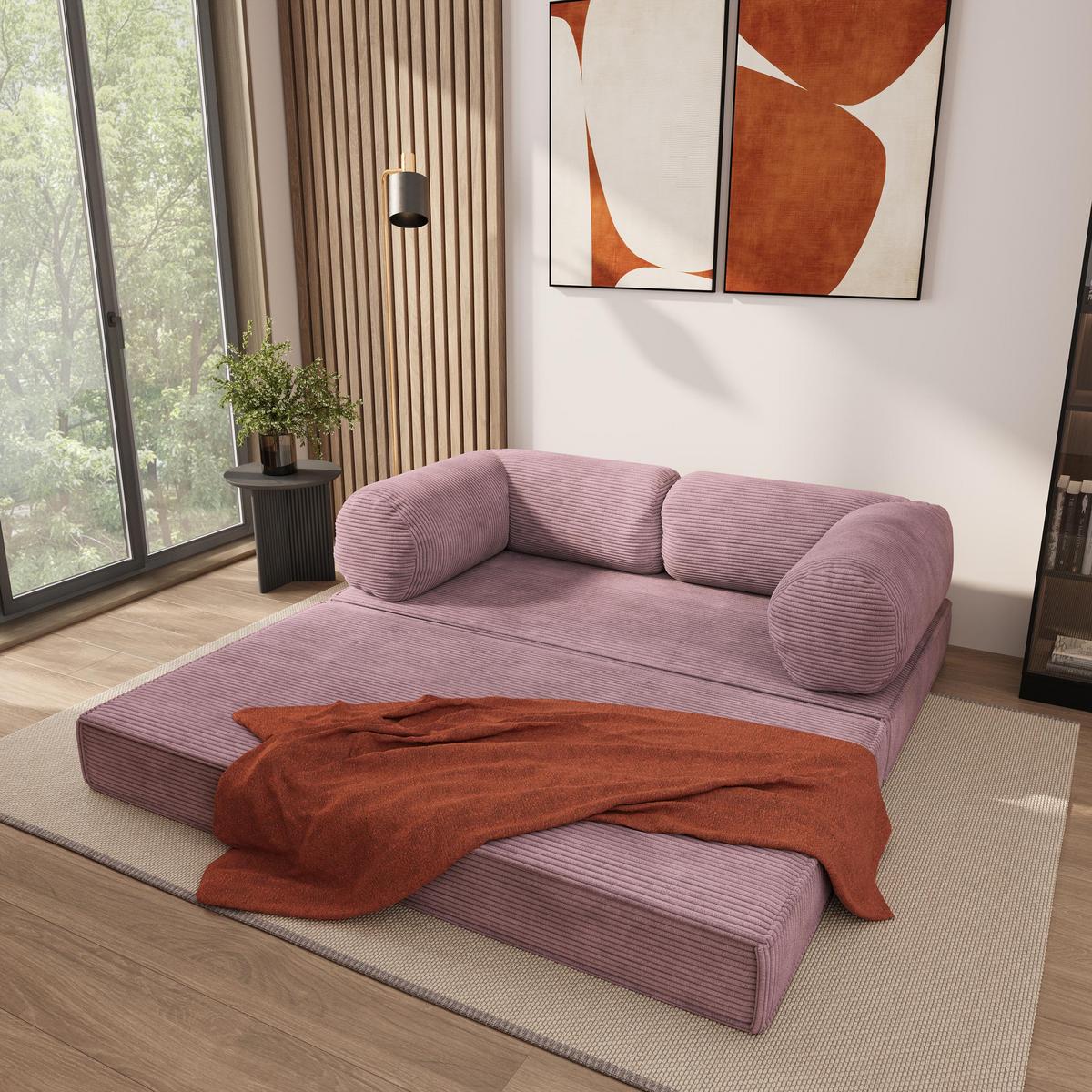 BETTSOFA ALVIO aus Schaumstoff Kordstoff Lila Schlaffunktion - Lila, Textil (170/68/80cm) - MASSENO