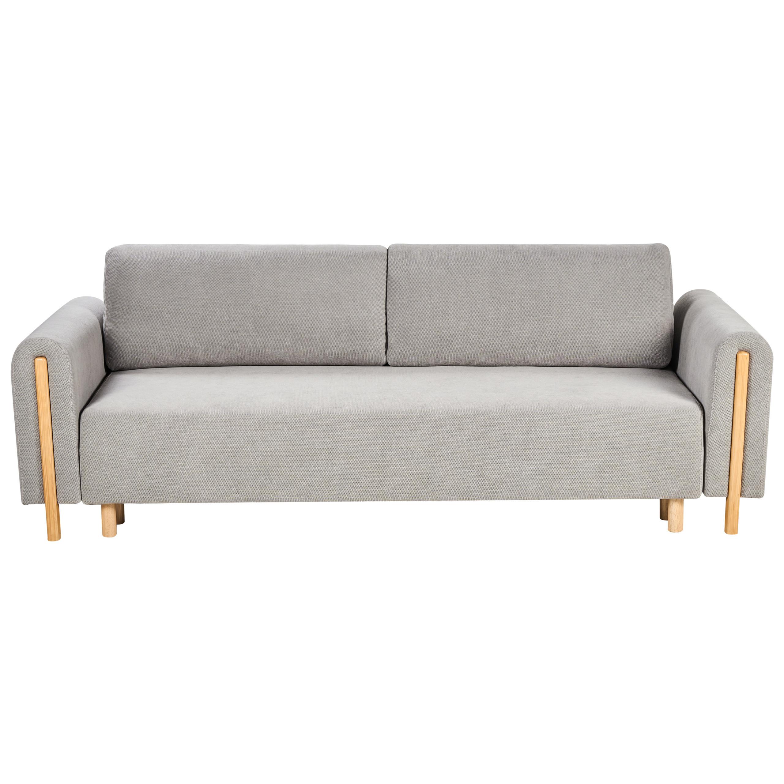 SCHLAFSOFA 3-Sitzer Stoff Grau mit Stauraum Kvam - Hellbraun, Textil (242/85/99cm) - Beliani