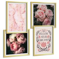 BILDER SET 4er Set - 50x50 cm & 40x60 cm Goldrahmen - Vintage-Rosen-Marmorträume - Goldfarben, Kunststoff (50/50cm) - TULUP