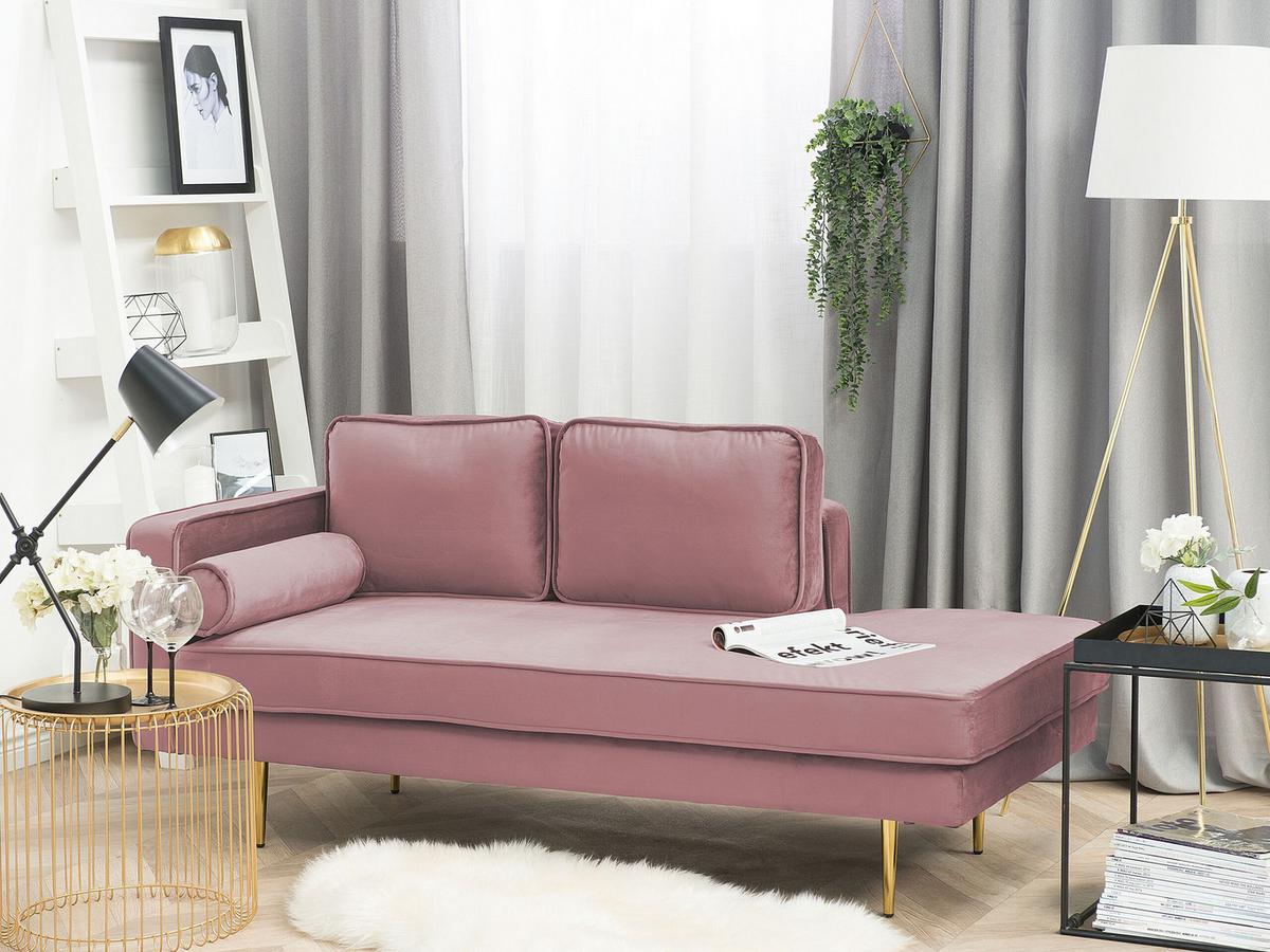 CHAISELONGUE Samtstoff rosa linksseitig Miramas - Pink/Goldfarben, Textil (171/63/79cm) - Beliani