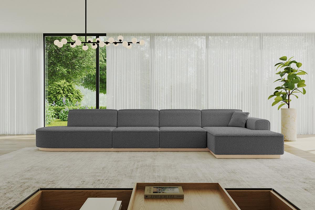 ECKSOFA Ottomane Rechts IREA-L3 - 412x165x80 cm Grau - Olivgrün, Holzwerkstoff/Textil (412/165cm) - ALTDECOR