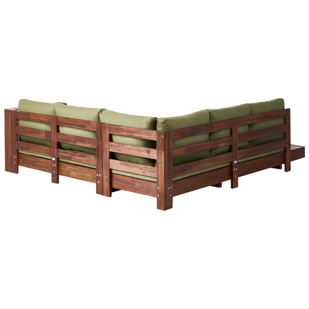 GARTENECKSOFA 5-Sitzer zertifiziertes Akazienholz linksseitig Grün Marettimo - Braun/Grün, Holz (225/64/212cm) - Beliani