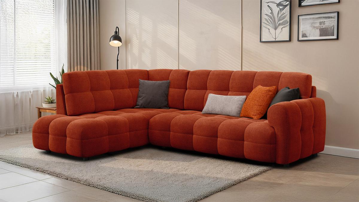 ECKSOFA MELLOW 5-Sitzer, dunkelorange - Dunkelorange/Schwarz, Holz/Textil (283/191cm) - Wozimo