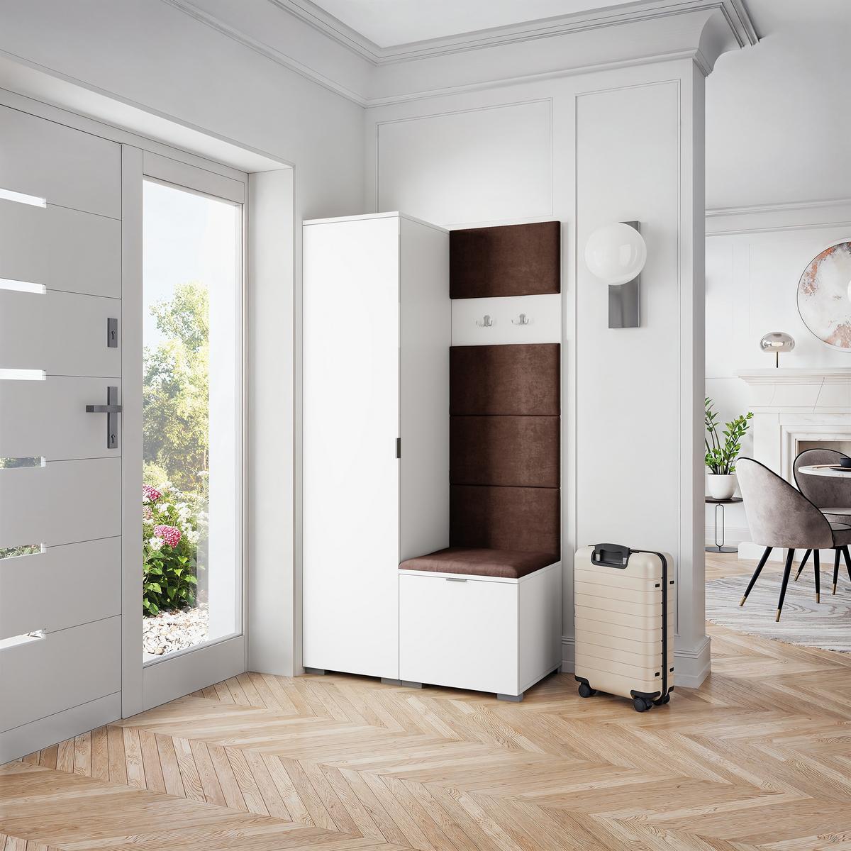 GARDEROBENSCHRANK LORI 95/181/51 cm Modern Garderobe-Set Weiß - Weiß/Braun, Holzwerkstoff (95/181/51cm) - MASSENO