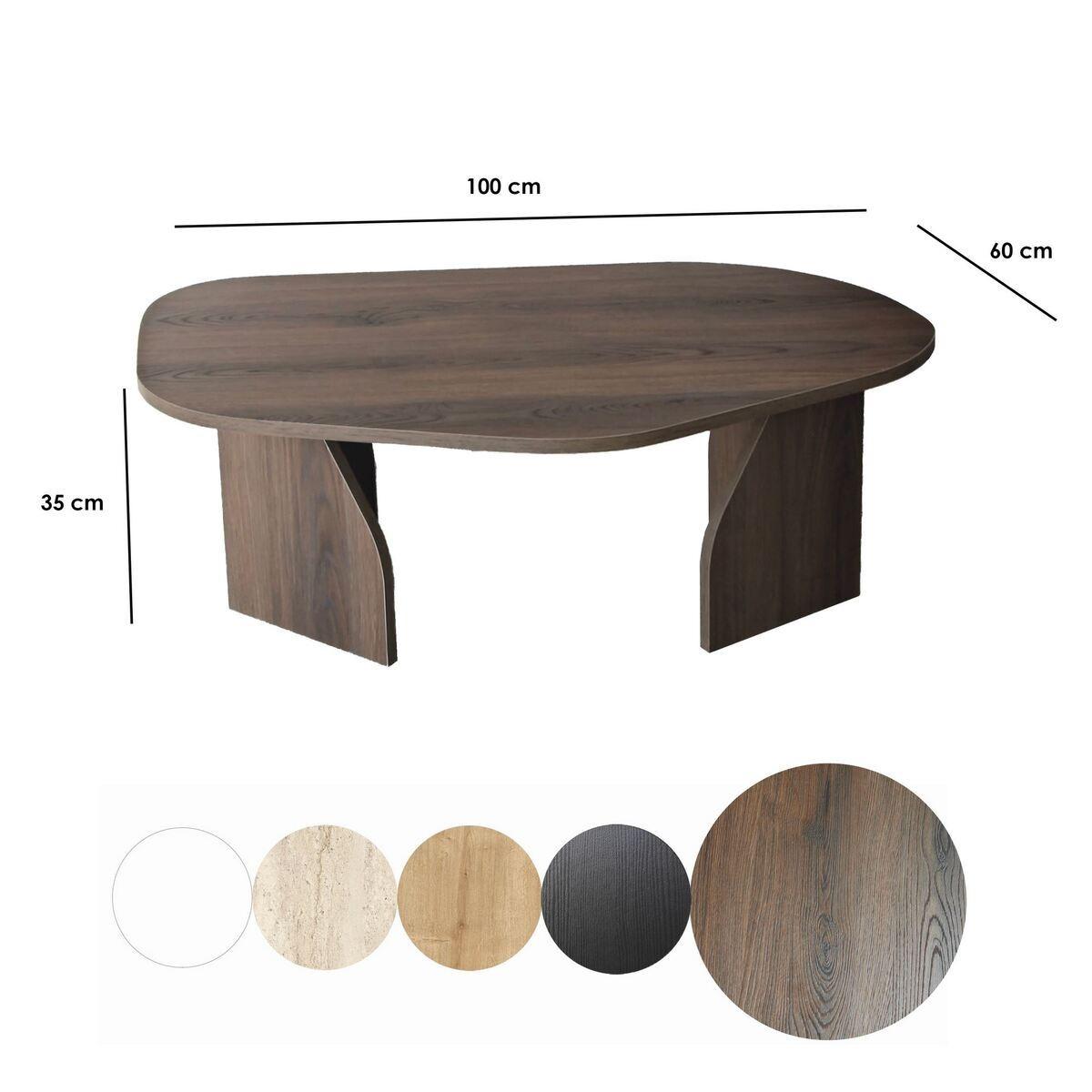COUCHTISCH mit organisch geformter Tischplatte und breiten Beinen 100/60/35 cm - Naturfarben, Holzwerkstoff (100/60/35cm) - Calicosy