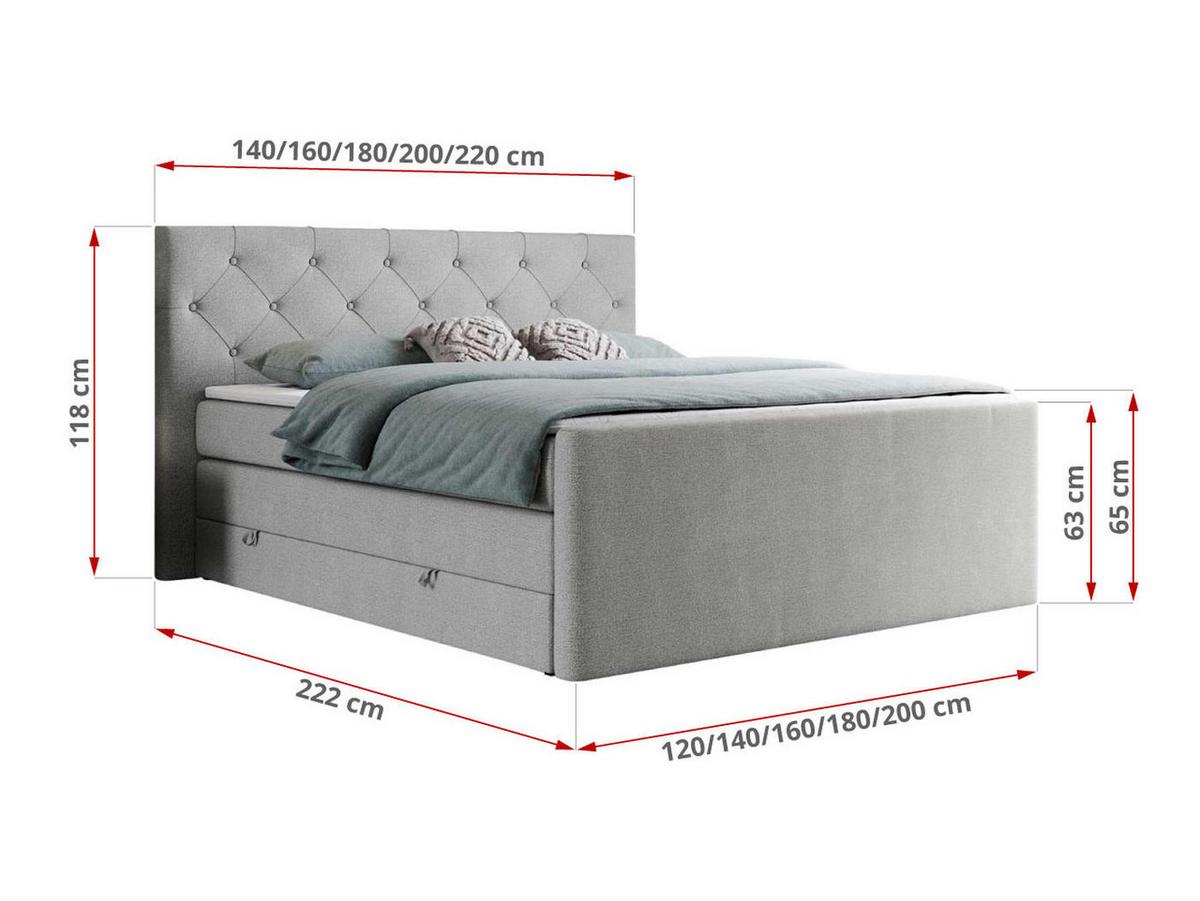 BOXSPRINGBETT KING VELEN 140/200 Hellgrau Struktur - H3 - Hellgrau, Holz/Textil (140/200cm) - MKS