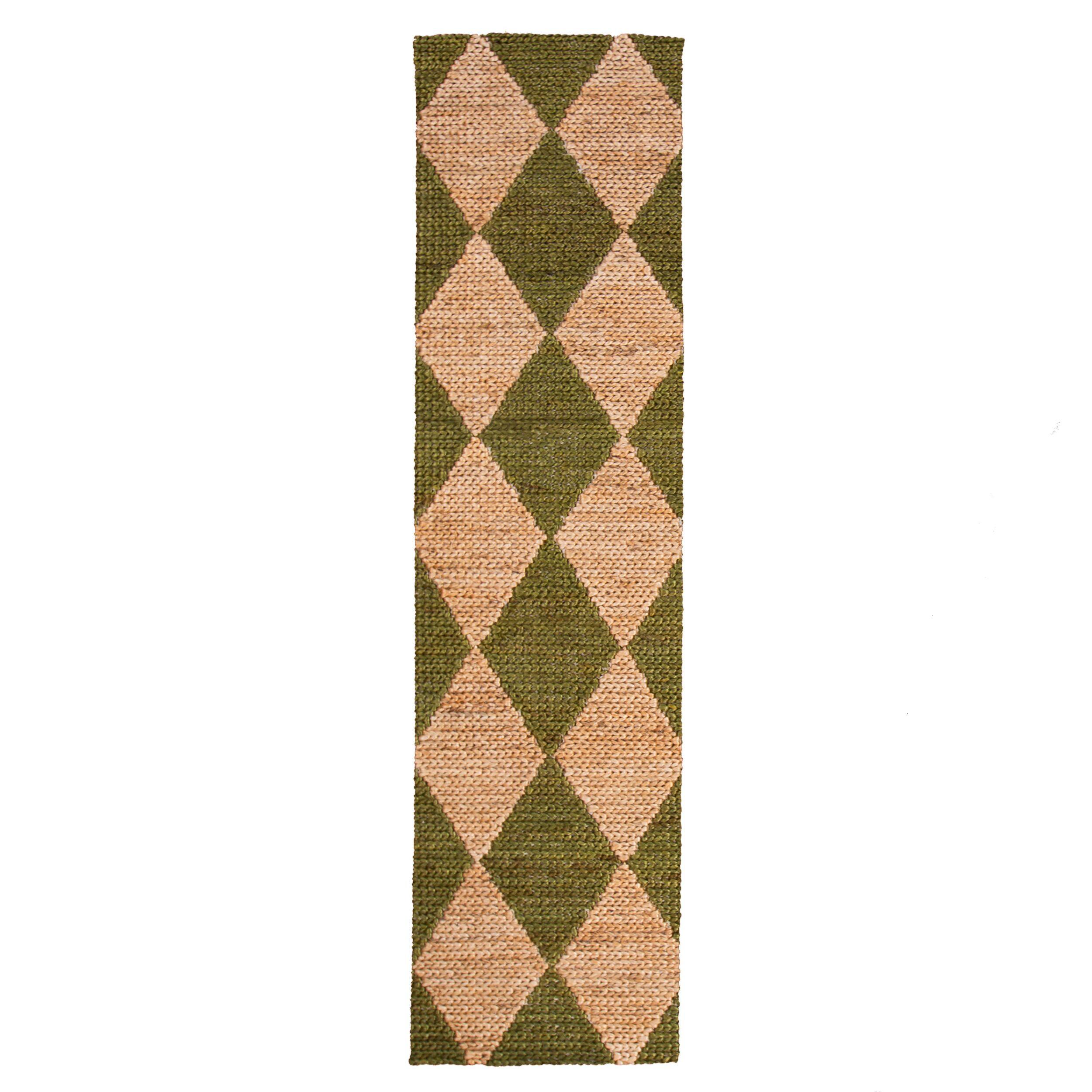 JUTETEPPICH BAIN, mit Rautenmuster, Olivegrün, 80 x 230 cm - Grün, Textil (230/80cm) - KADIMA DESIGN