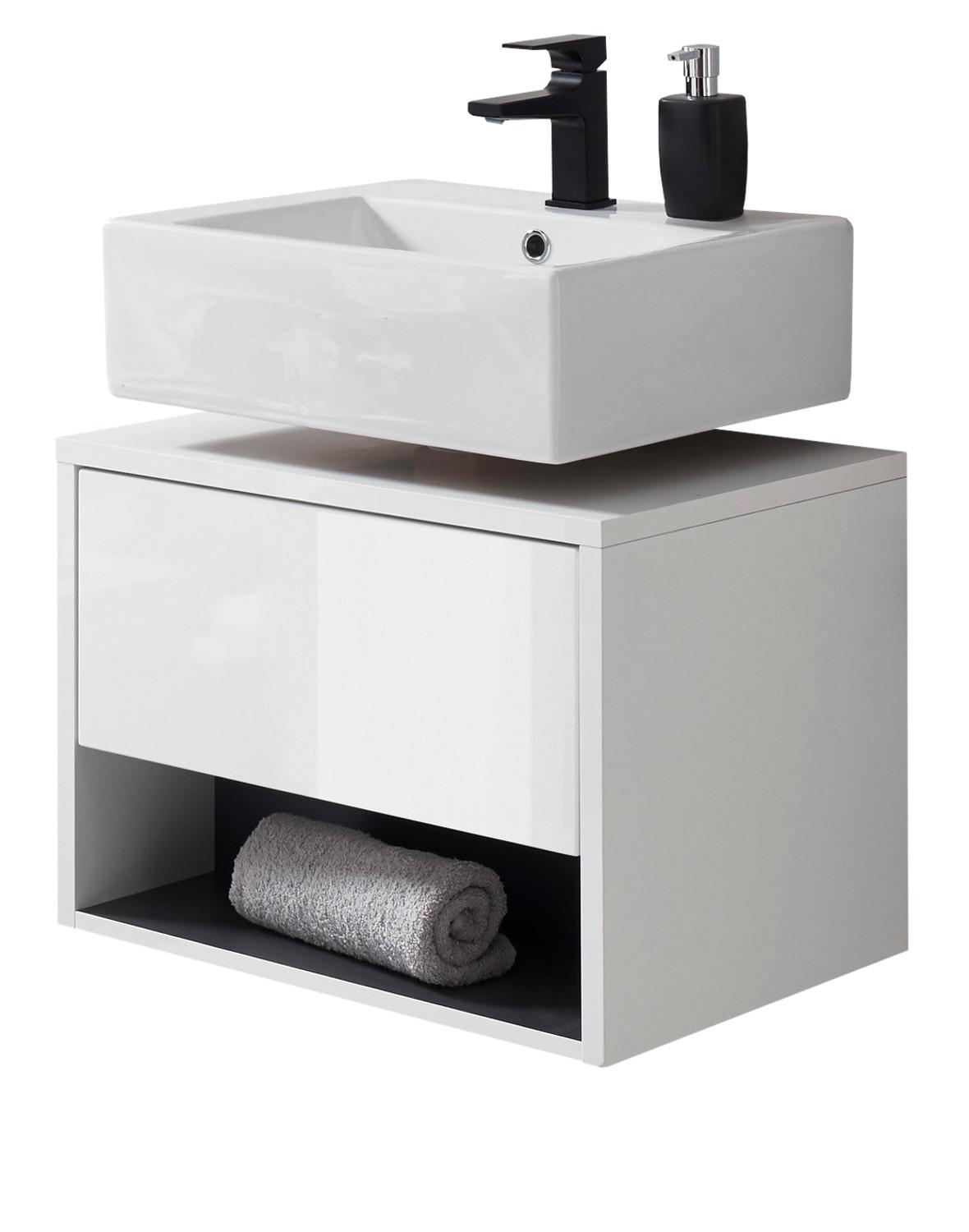 WASCHBECKENUNTERSCHRANK weiß Hochglanz, grau 60 cm, hängend - Weiß Hochglanz/Grau, Holzwerkstoff (60/44/46cm) - Furn.Design
