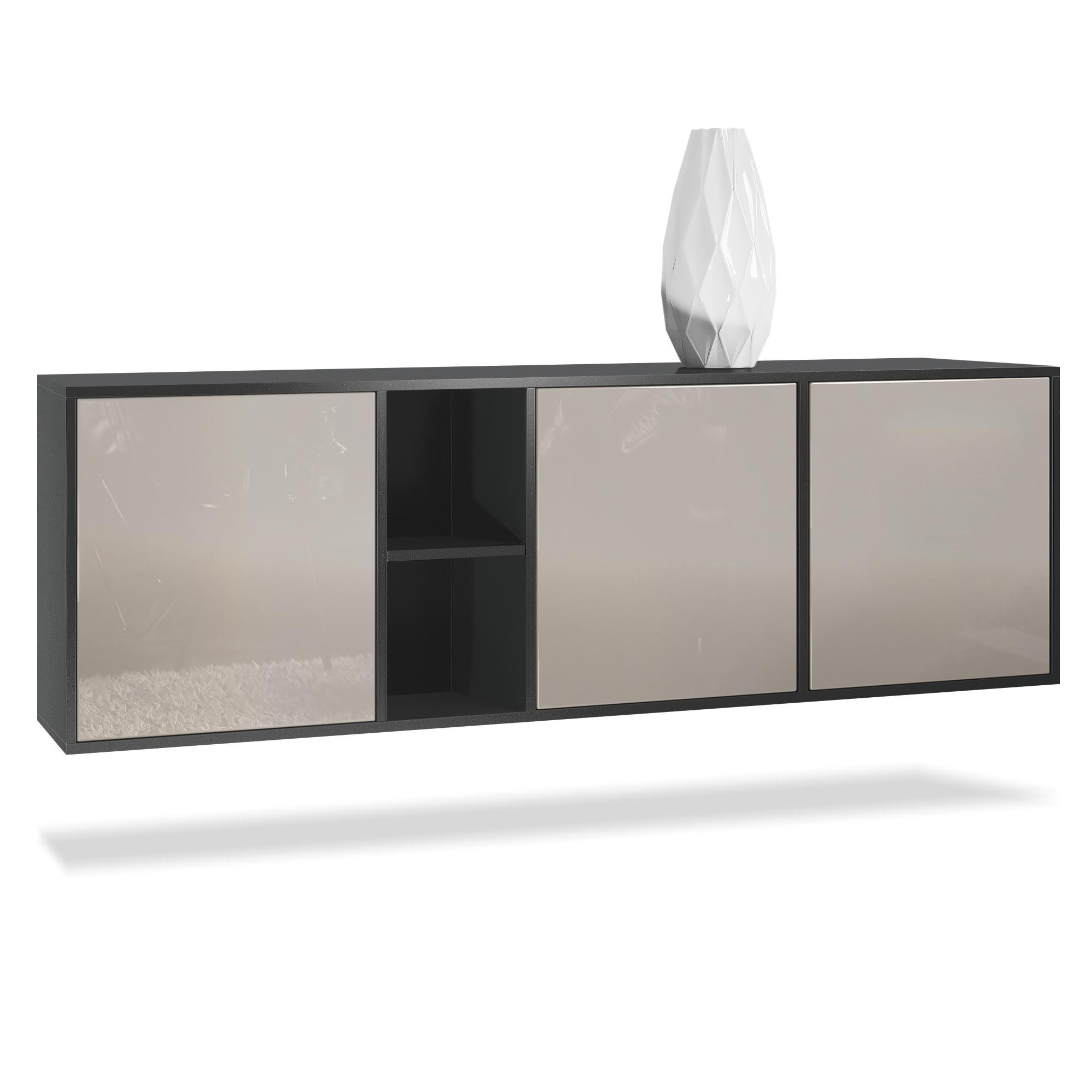 SIDEBOARD Cuba Türen in Sandgrau Hochglanz - Sandfarben, Holzwerkstoff (182/53/35cm) - Vladon