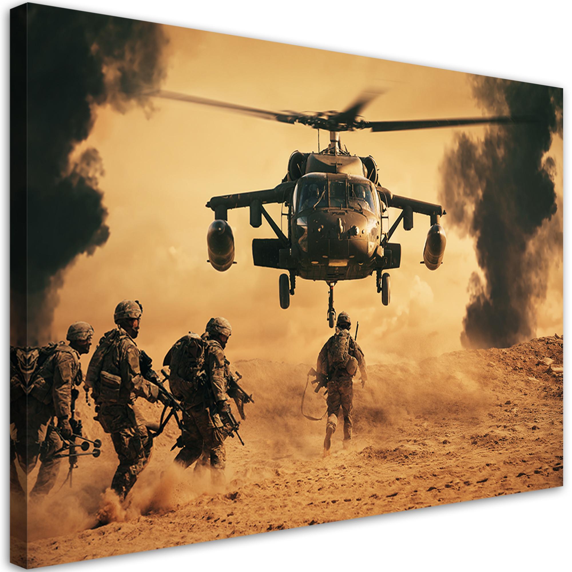 WANDBILD hubschrauber und soldaten - Braun, Textil (60/40cm) - Feeby