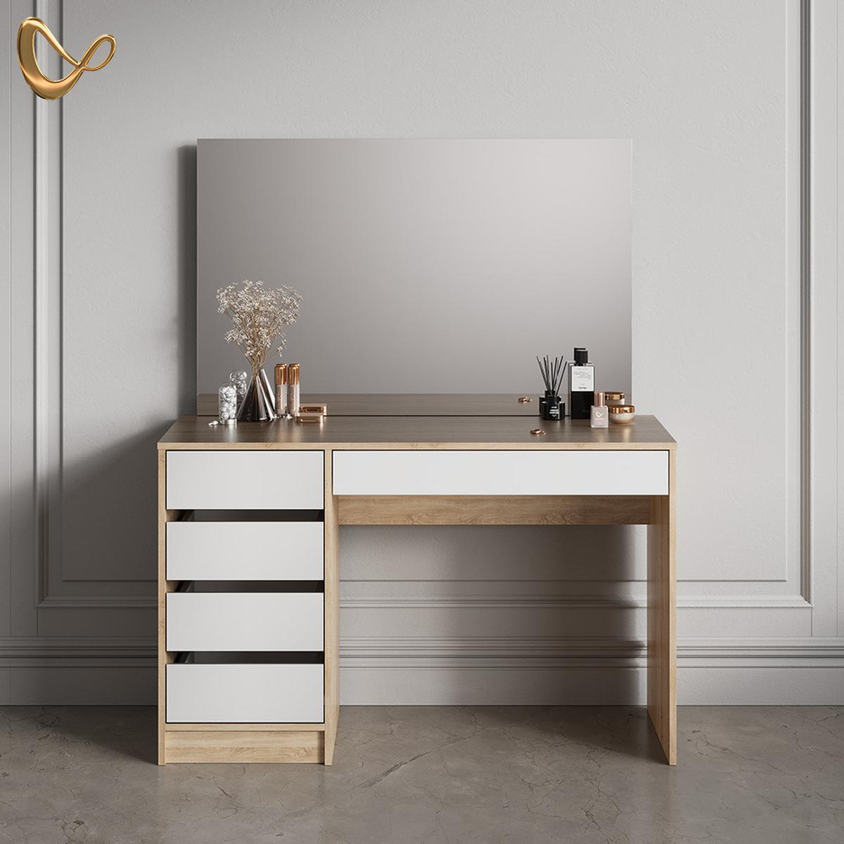 SCHMINKTISCH Imola Weiß/Sonoma 120 cm - Weiß/Sonoma Eiche, Holzwerkstoff (120/75/55cm) - Livinity®