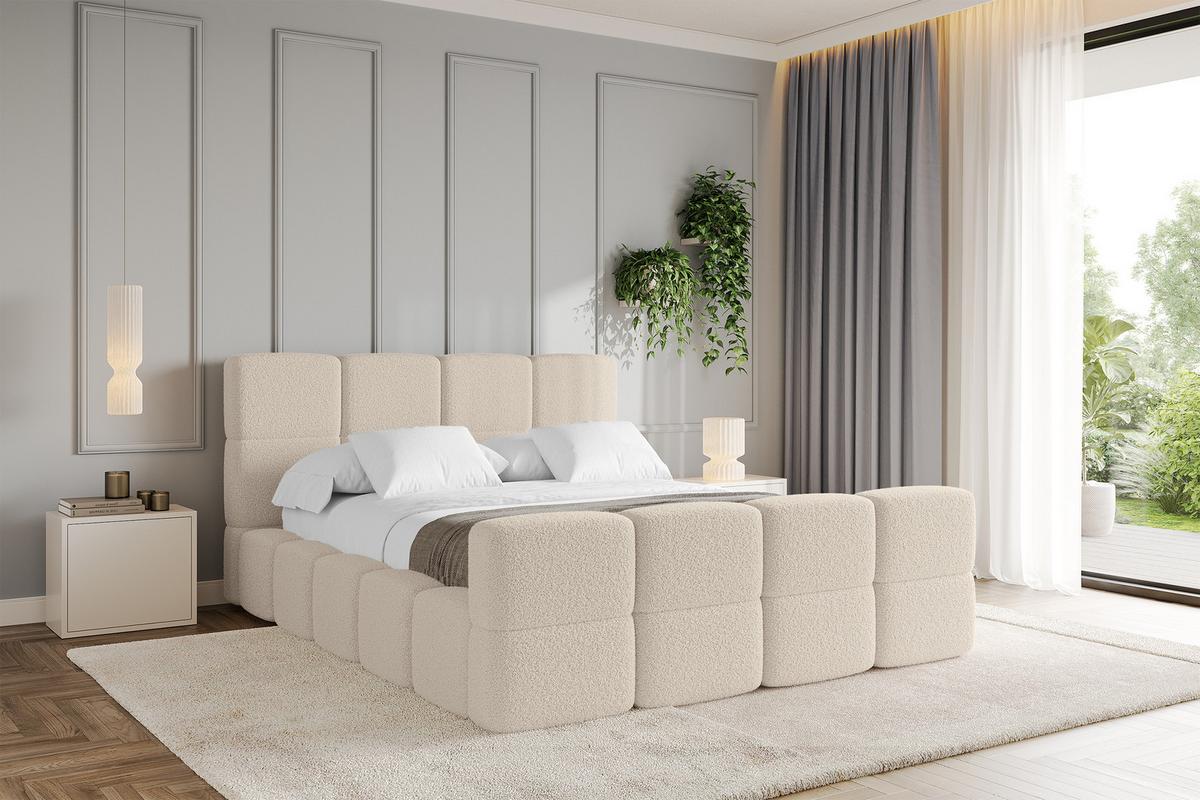 POLSTERBETT mit Bettkasten und Lattenrost, Bett mit Matratze H3/H4, Kopfteil, Boxbett, Doppelbett mit Stauraum - NATA-Z 200x200 Dunkelbeige - Hellbraun, Holzwerkstoff/Textil (200/200cm) - ALTDECOR