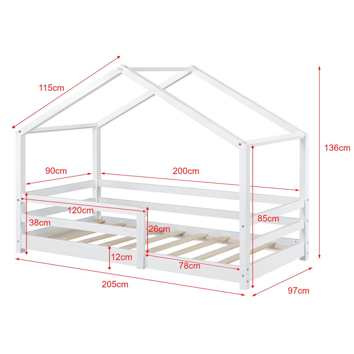 HAUSBETT Knätten - Weiß, Holz (90/200cm) - [en.casa]
