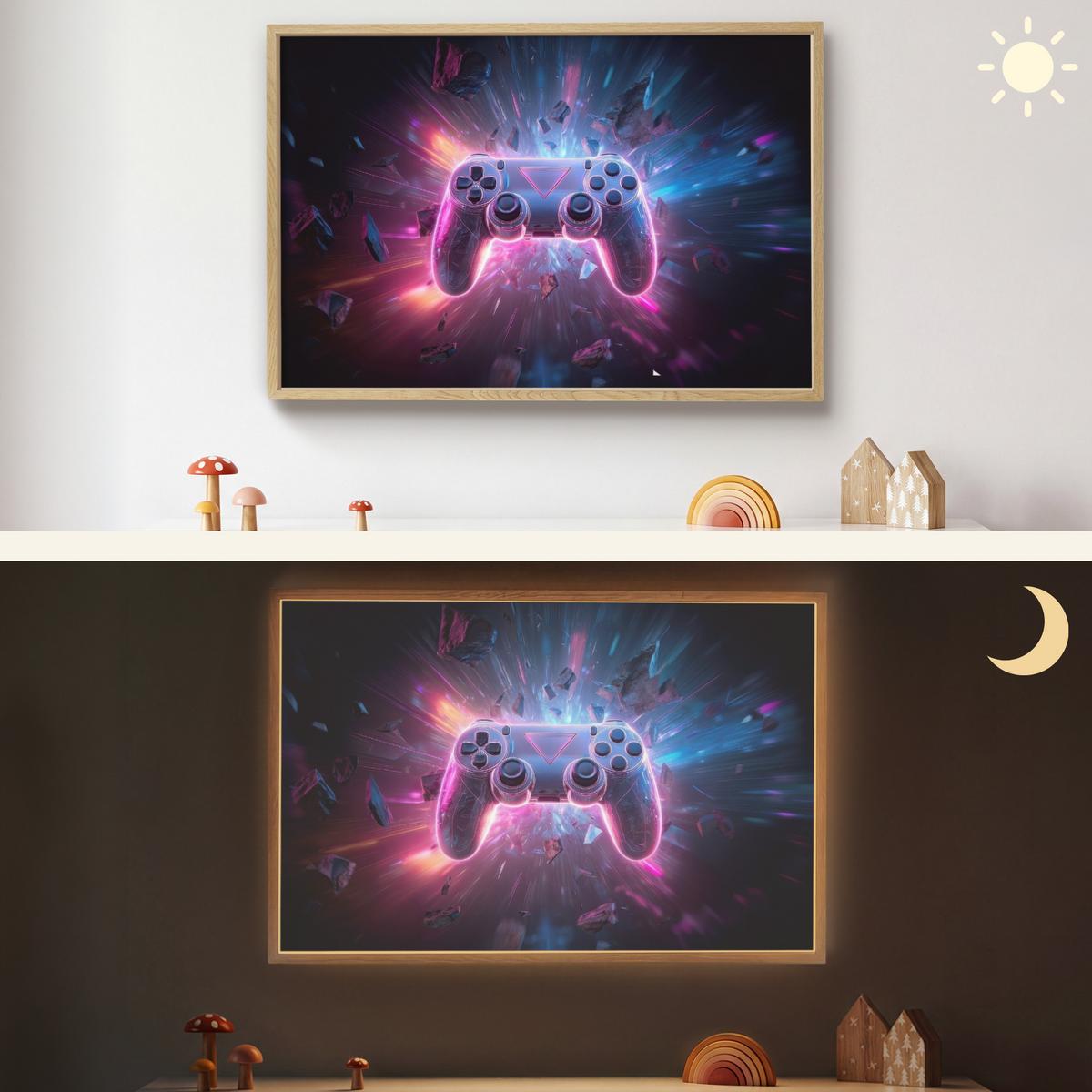 WANDLEUCHTE MIT AKKU Controller - Neon - Explosion - Abstrakt 100x70 cm - Violett, Holzwerkstoff (100/70/8cm) - OnlyWow