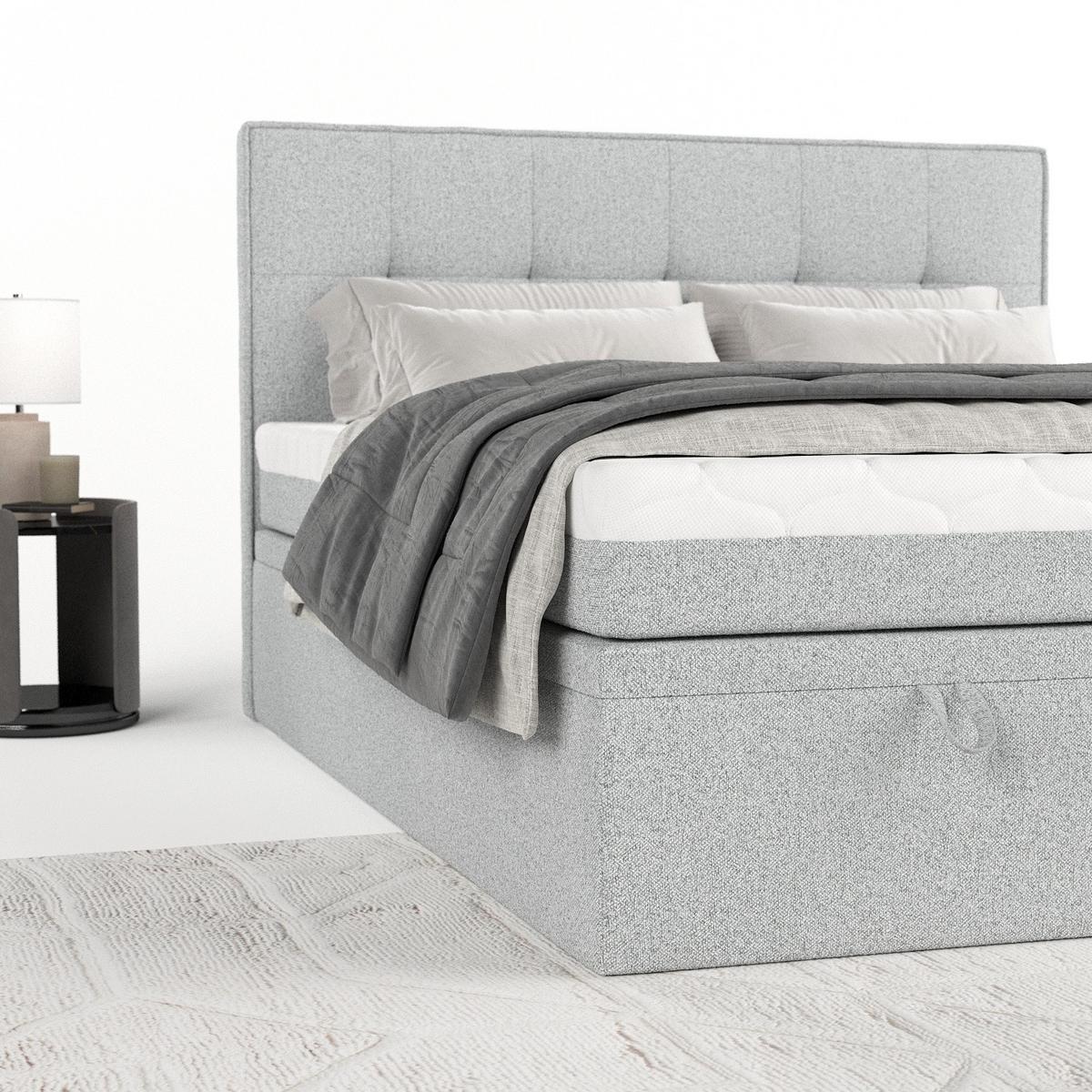 BOXBETT Arivo 140/200 cm Hellgrau im Riva Stoff - Hellgrau/Schwarz, Holz/Holzwerkstoff (140/200cm) - AltaBeds