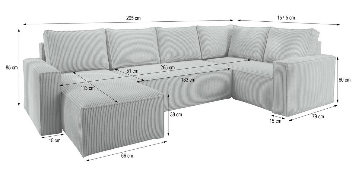 WOHNLANDSCHAFT NORENA R-S Gelb Kordstoff mit Schlaffunktion - Gelb, Holz (295/85/157.5cm) - MASSENO