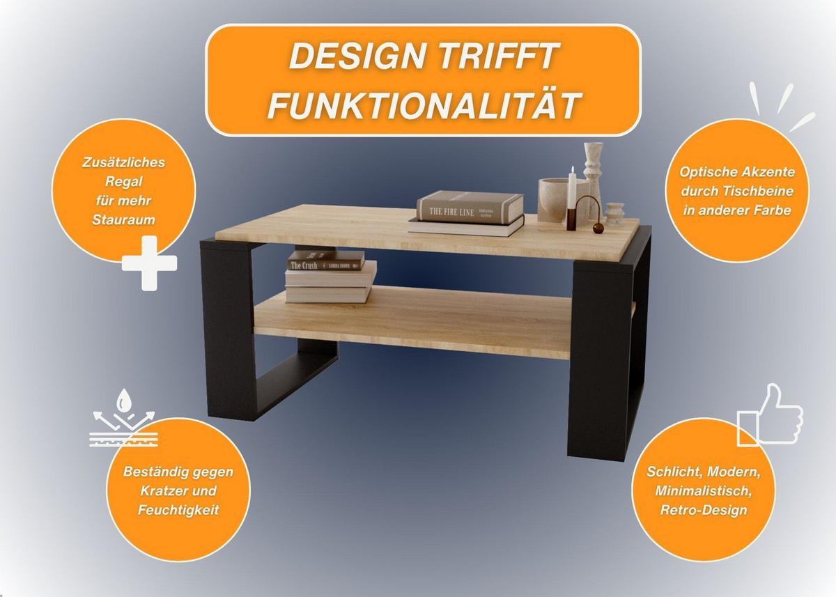 COUCHTISCH Holzwerkstoff rechteckig stabil Sonoma Eiche 42/54/96cm - Schwarz/Sonoma Eiche, Holzwerkstoff (53.8/96/42cm) - CraftPAK