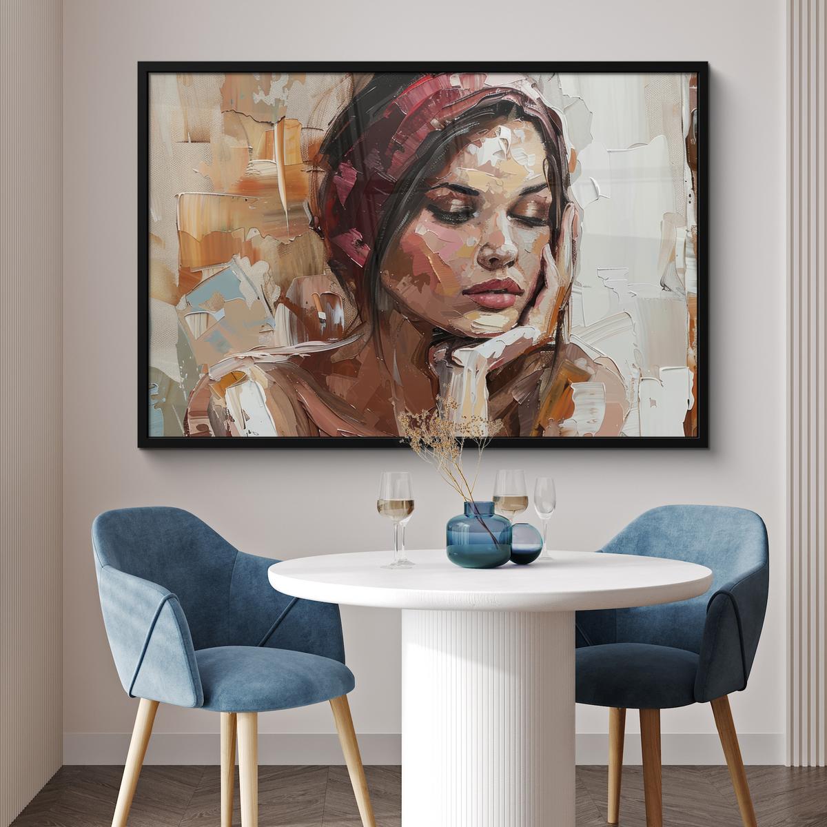 POSTER MIT RAHMENGERAHMTES BILD Frau - Lackierung - Porträt - Modern 120x80 cm - Altrosa, Papier (120/80cm) - MuchoWow