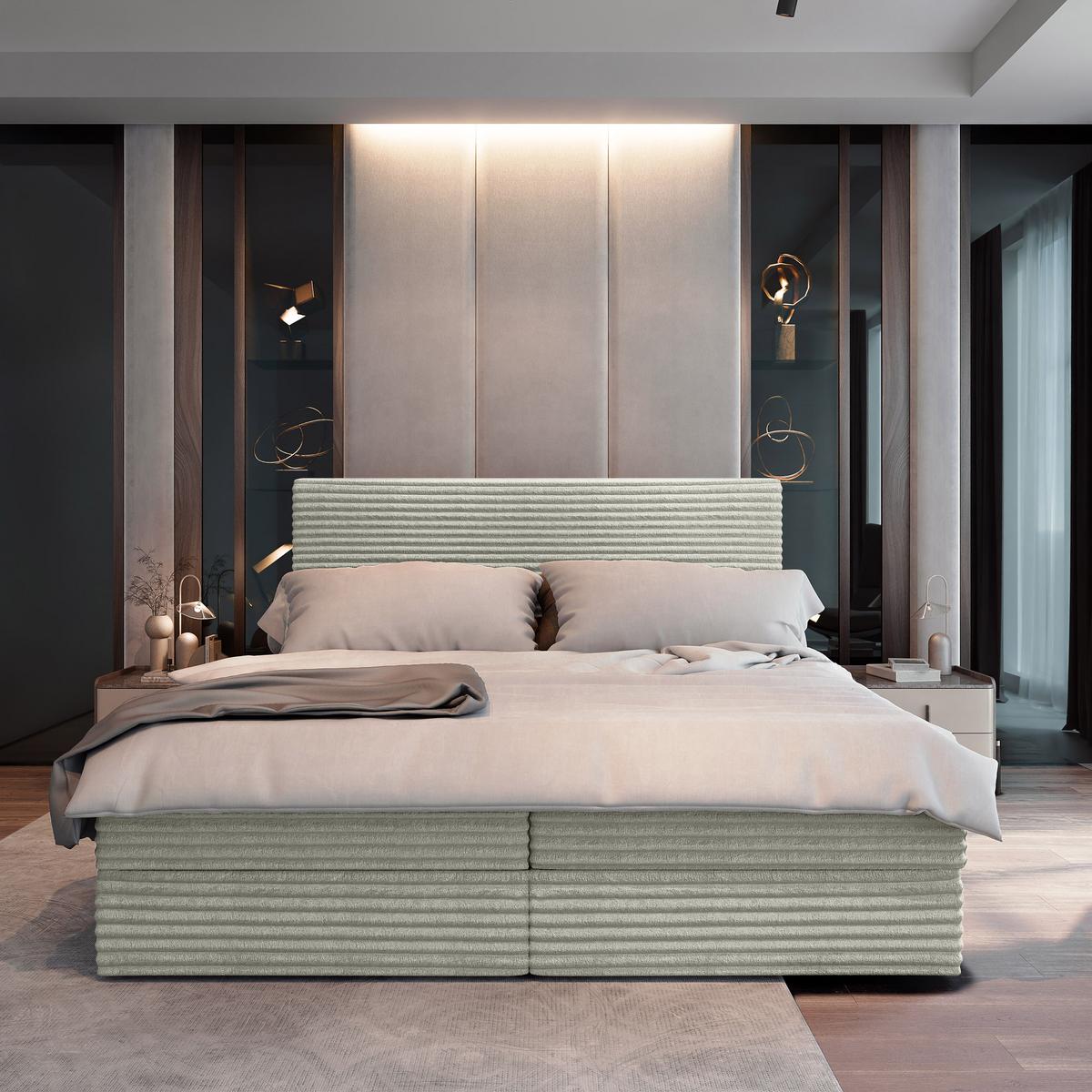 BOXBETT PISA 200x200 cm mit Matratze und Topper, H2+H3 - Hellgrau - Hellgrau, Holz (200/200cm) - MASSENO