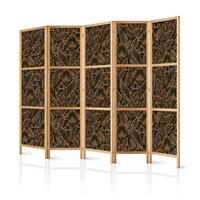 PARAVENT Japanischer 5-tlg 225x172 cm Braune Bl tter - Braun, Holz/Textil (225/172/3cm) - Muralo