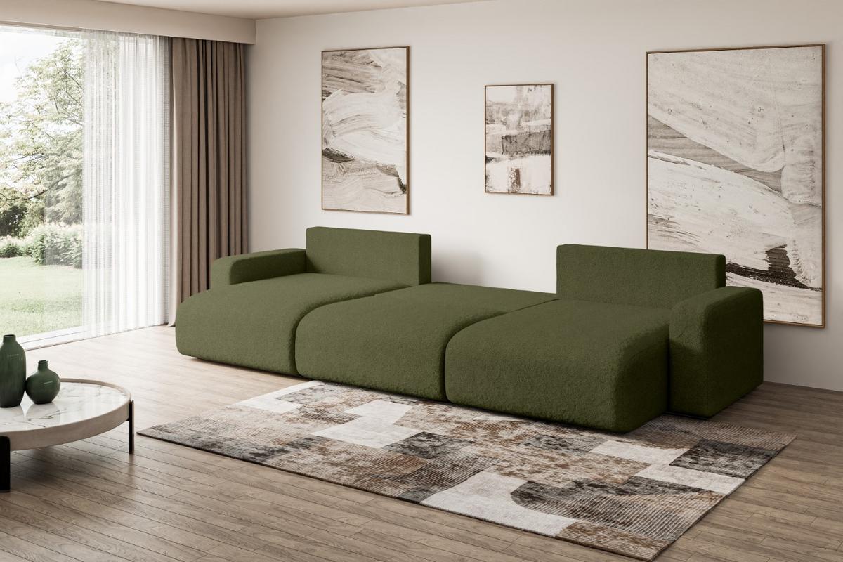 WOHNLANDSCHAFT mit Schlaffunktion und Bettkasten KLEEA-U - 347x143x83 cm Grün Bouclé - Schwarz/Grün, Holzwerkstoff/Kunststoff (347/83/143cm) - ALTDECOR