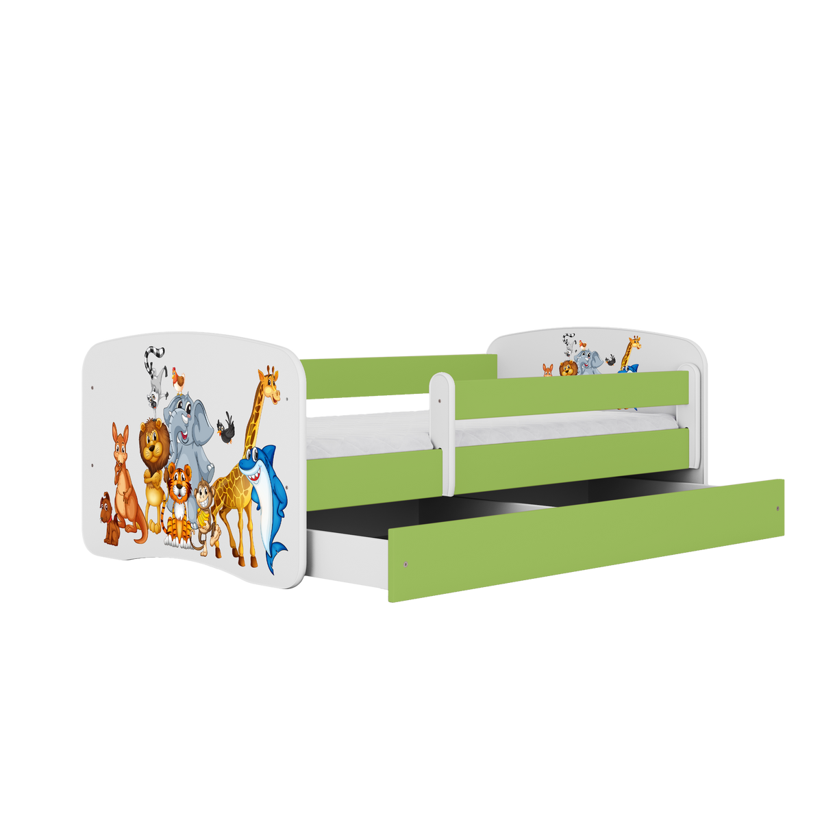 KINDERBETT Tiere mit Schublade 140/70 80/61/144 - Grün, Holzwerkstoff (70/140cm) - RAUMHIRSCH FURNITURE