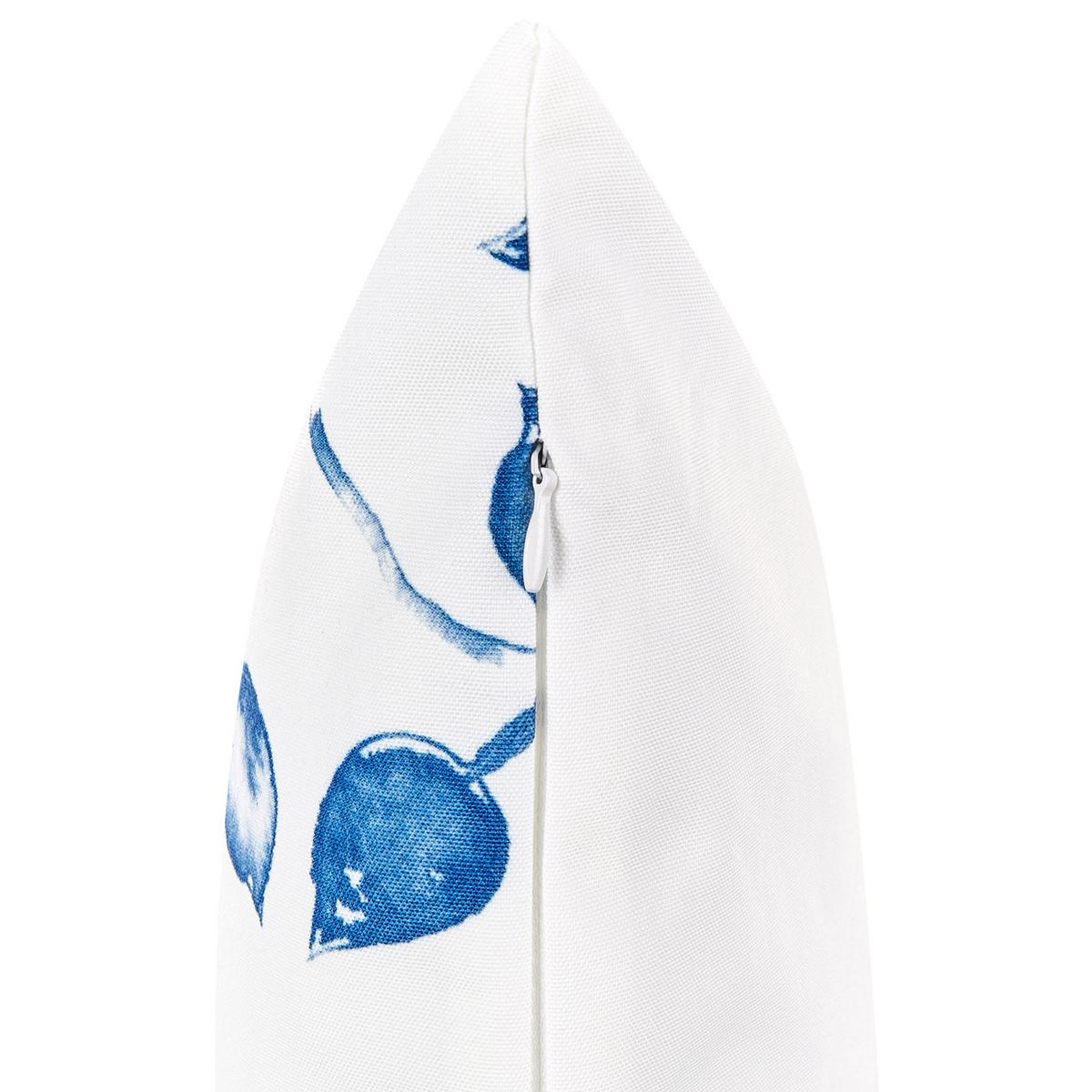 GARTENKISSEN 2er-Set Blattmotiv weiß/blau 45/45 cm Torbora - Weiß, Textil (45/45cm) - Beliani