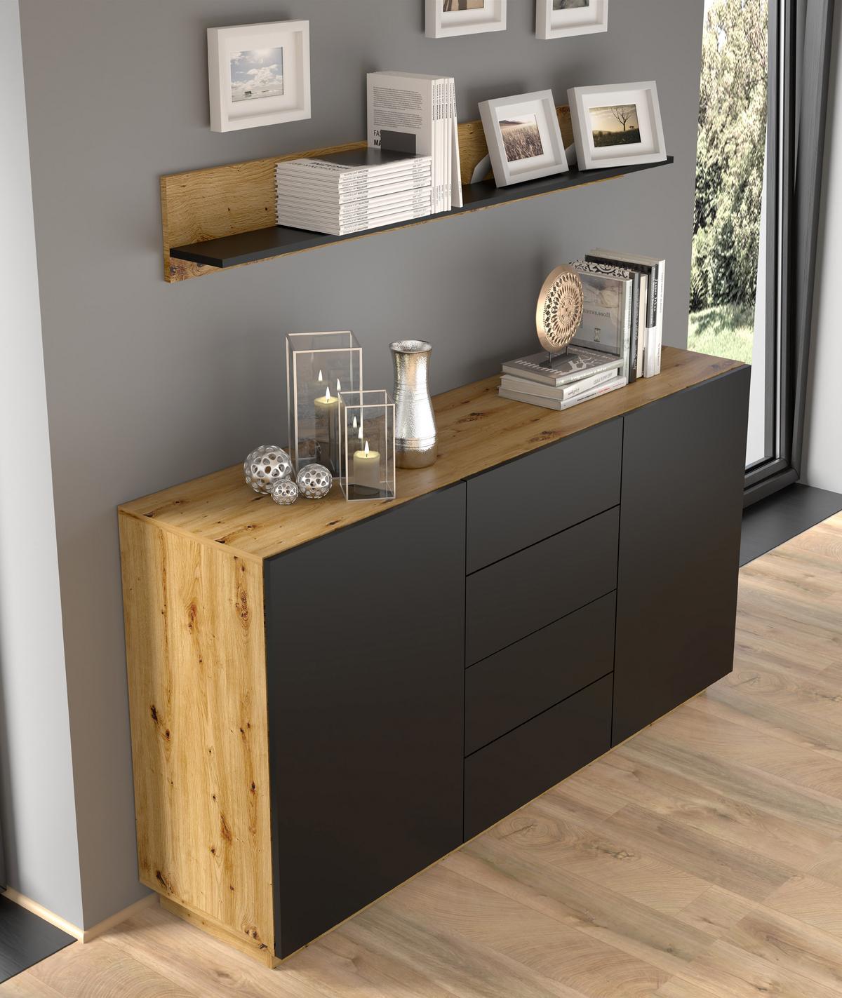 KOMMODE Artisan Eiche, Schwarz 164/89/41 - Schwarz, Holzwerkstoff (164/89/41cm) - RAUMHIRSCH FURNITURE